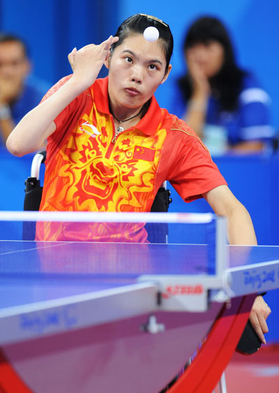 China beat Italy 3-1 to claim the title of the Women's Team Class 1-3 of the Table Tennis event during the Beijing 2008 Paralympic Games on September 15, 2008.