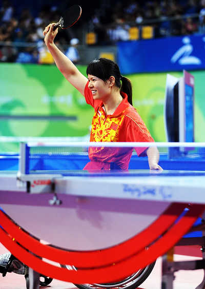Ren Guixiang of China celebrates victory. [Xinhua] 
