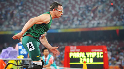 Oscar Pistorius of South Africa wins the gold medal in the Men's 400m T44.