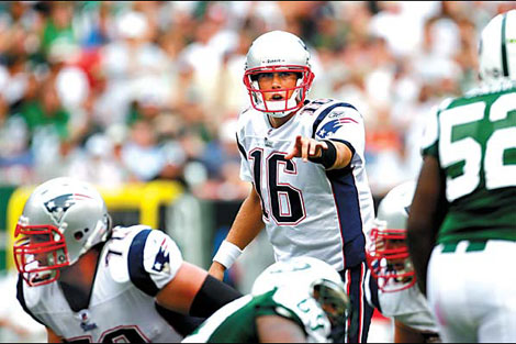 Matt Cassel of the New England Patriots walks to the line of scrimmage against the New York Jets on Sunday at Giants Stadium in East Rutherford, New Jersey.