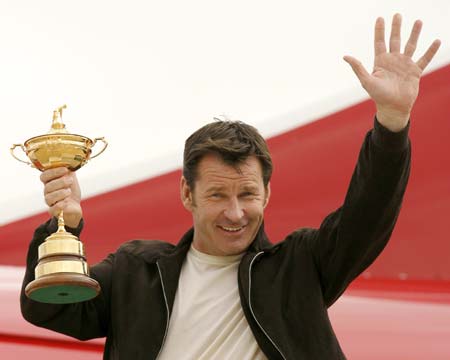 European Ryder Cup Team Captain Nick Faldo of Britain attends a media conference in Louisville, Kentucky, September 15, 2008 for the 37th Ryder Cup Championship to be played at the Valhalla Golf Club in Louisville. 