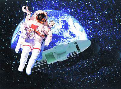 An illustration of spacewalk. China is to launch its third manned space mission, Shenzhou VII, later this month and one Chinese astronaut will conduct spacewalk during the mission. 