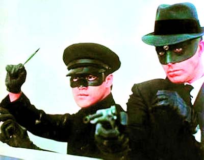 A still of the classic television series The Green Hornet starring Van Williams (right) and Bruce Lee. 