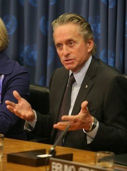 United Nations Messenger of Peace and actor Michael Douglas participates in a panel discussion on the Nuclear Test Ban Treaty during the 63rd session of the U.N. General Assembly at U.N. headquarters, Wednesday, Sept. 24, 2008.