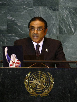 President of Pakistan Asif Ali Zardari addresses the 63rd United Nations General Assembly at U.N. headquarters in New York September 25, 2008. 