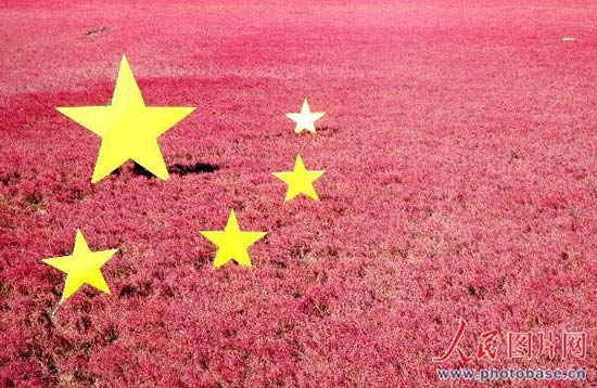 Border guards in China's northeastern Liaoning province created this giant national flag by holding up hand-made stars in a field full of red plants. The soldiers said they were celebrating China's October 1 National Day, and also hoping to attract tourists to the region.