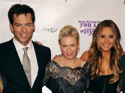 From left, actors Harry Connick Jr., Renee Zellweger and Amanda Bynes attend a screening of Lifetime and Sony Picture's 'Living Proof' at The Paris Theatre in New York on Wednesday, Sept. 24, 2008.