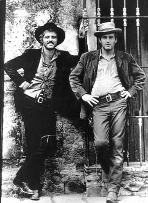 Actors Paul Newman (R) and Robert Redford are shown in a scene from their 1969 film &apos;Butch Cassidy and the Sundance Kid&apos; in this undated publicity photograph. Legendary film star Newman, whose brilliant blue eyes, good looks and talent made him one of Hollywood&apos;s top actors over six decades, has died, a spokesman said on Sept. 27, 2008. He was 83 and had been battling cancer. [Xinhua]