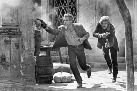 Actors Paul Newman (L) and Robert Redford are shown in a scene from their 1969 film &apos;Butch Cassidy and the Sundance Kid&apos; in this undated publicity photograph. [Xinhua]