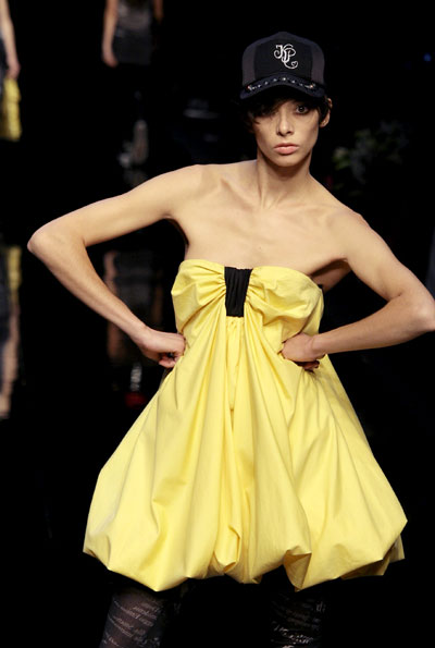 A model displays a creation as part of Kira Plastinina Spring/Summer 2009 women's collection during Milan Fashion Week September 27, 2008.