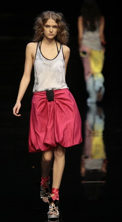  A model displays a creation as part of Kira Plastinina Spring/Summer 2009 women's collection during Milan Fashion Week September 27, 2008.