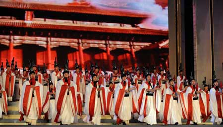 Dancers perform during the opening ceremony of the 2008 International Confucius Cultural Festival in Qufu, east China's Shandong Province, Sept. 27, 2008.