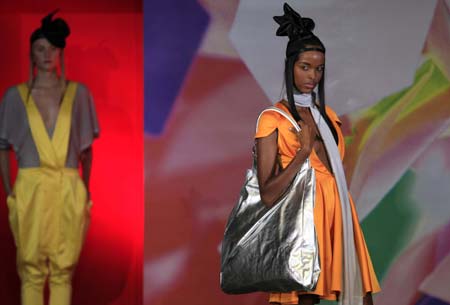 Models display works of Portuguese designer Fatima Lopes as part of her Spring/Summer 2009 ready-to-wear collection show in Paris, France, Sept. 27, 2008.