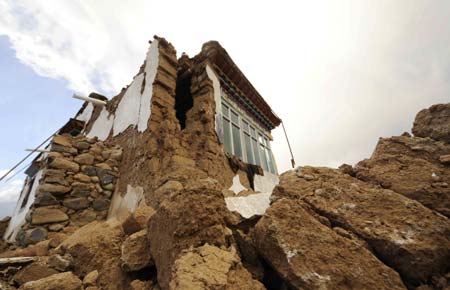 The debris of collapsed buildings is seen in Gedar Township of Damxung County in southwest China&apos;s Tibet Autonomous Region, Oct. 6, 2008. At least nine people were killed in a 6.6-magnitude earthquake that jolted Damxung County near Lhasa at 4:30 p.m. Monday, the rescue headquarters confirmed early Tuesday morning. 