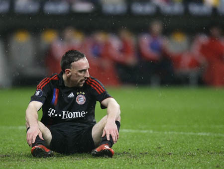 Ribery of Bayern Munich reacts during their UEFA Cup quarter final first leg soccer match against Getafe in Munich, April 3, 2008.The match ended in a 1-1 draw.