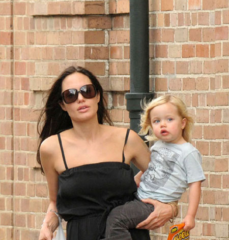 Angelina Jolie takes three of her children, Shilo (b. May 27, 2006), Zahara (b. January 8, 2005), and Pax (b.November 29. 2003) for a walk in the French Quarter and stopped at Verdi Mart for some snacks.