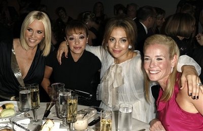 From left, Jenny McCarthy, Leah Remini, Jennifer Lopez, and Chelsea Handler pose together at Elle's 15th annual Women in Hollywood event in Los Angeles on Monday, Oct. 6, 2008.