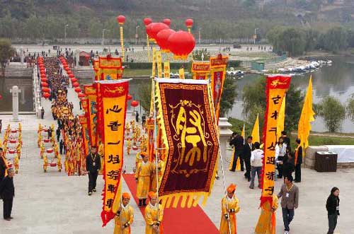 A memorial ceremony is held in Huangling, Shaanxi Province on October 7, 2008, to honor the legendary Yellow Emperor.