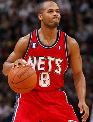 New Jersey Nets guard Eddie Gill dribbles during the first quarter of their NBA pre-season basketball game against Miami Heat in Paris October 9, 2008. 