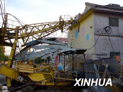 A tower crane collapsed and fell on a kindergarten on Friday in Liujia Village, killing five kids and injuring two others. The driver of the crane was also injured.