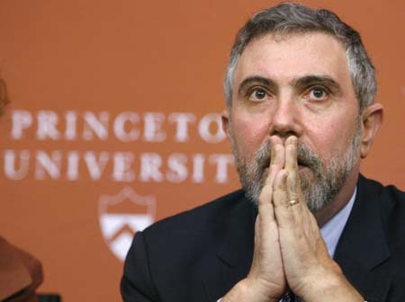  Princeton economics and international affairs professor Paul Krugman listens during his introduction as the 2008 Nobel prize winner in economics at a new conference on the campus of Princeton University in Princeton, New Jersey, October 13, 2008.