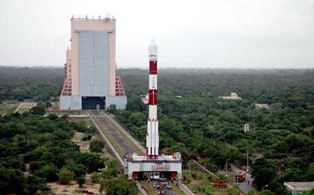 The satellite Chandrayaan-1 spacecraft, India's first moon mission craft is seen at the Indian Space Research Organisation (ISRO) center in Bangalore. India has begun counting down Monday to the launch of its first unmanned mission to the moon that will mark a giant catch-up step with Japan and China in the fast-developing Asian space race.