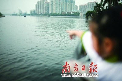The southern Guangzhou section of the Pearl River is distinctively polluted by black water on Monday, October 20, 2008