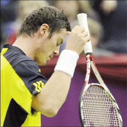 Marat Safin reacts during his match against Kazakhstan's Andrey Golubev at the St. Petersburg Open. 