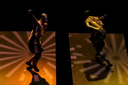 Actors perform during a media presentation of the show 'Poem of Kungfu' at Star Theatre in Sydney October 22, 2008.