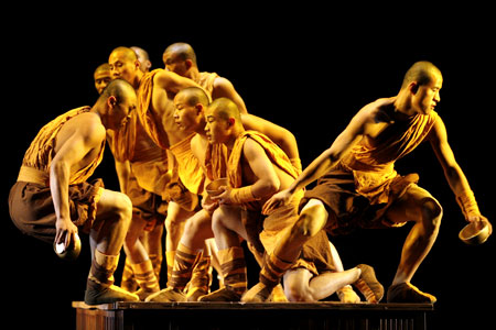 Actors perform during a media presentation of the show 'Poem of Kungfu' at Star Theatre in Sydney October 22, 2008.