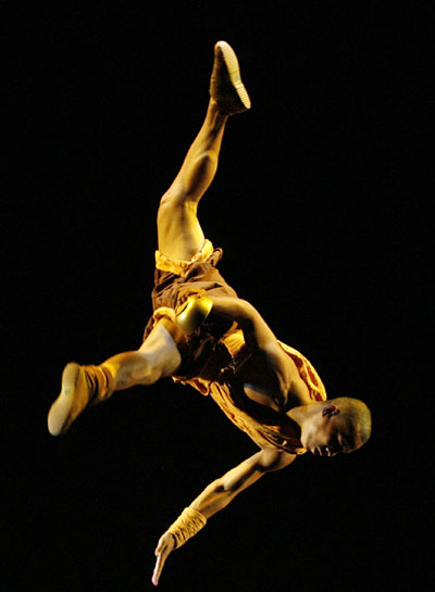 A performer jumps during a media presentation of the show 'Poem of Kungfu' at Star Theatre in Sydney October 22, 2008.