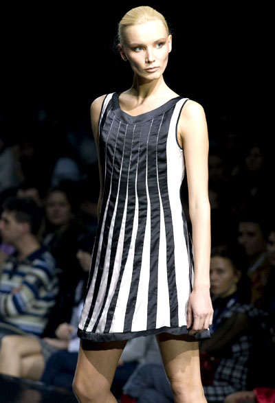 A model displays a creation by Kazakhstan fashion house Kuralai during the Moscow Fashion Week in Moscow October 23, 2008.