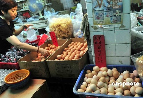 Egg sale in a Hong Kong market goes smoothly on October 27, 2008. Eggs imported from the mainland accounts for about 60 percent of the Hong Kong market. 