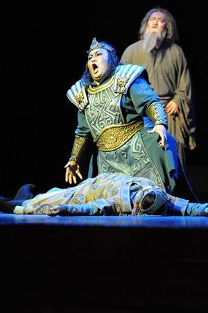 Chinese theatrical performers perfom the world famous opera Turandot in Cairo Opera House, downtown Cairo, capital of Egypt, on Oct. 27, 2008.