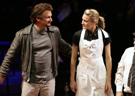 Actors Sean Penn and Robin Wright Penn appear for a curtain call following a staged reading of 