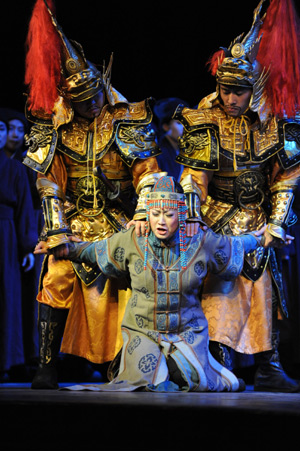 Chinese theatrical performers perfom the world famous opera Turandot in Cairo Opera House, downtown Cairo, capital of Egypt, on Oct. 27, 2008.