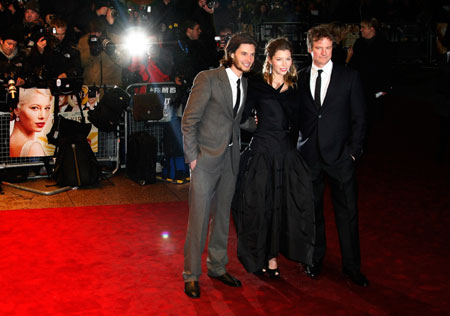 Actors (L-R) Ben Barnes, Jessica Biel and Colin Firth arrive for the premiere of 'Easy Virtue' in Leicester Square, London October 28, 2008.