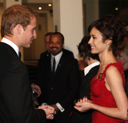 Britain's Prince William (L) meets Ukrainian actress Olga Kurylenko at the world premiere of the latest James Bond movie 'Quantum of Solace' at Leicester Square in London October 29, 2008.