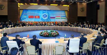  The 7th prime ministers&apos; meeting of the Shanghai Cooperation Organization (SCO) member countries convenes in Astana, capital of Kazakhstan, on Oct. 30, 2008. Chinese Premier Wen Jiabao and government leaders from other SCO member states discussed the promotion of cooperation within the SCO. 