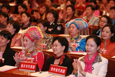 Delegates are seen during the meeting of the Tenth National Women's Congress in the Great Hall of the People in Beijing, capital of China, Oct. 31, 2008. The Tenth National Women's Congress was lowered the curtain Friday. [Xinhua]