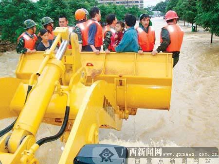 Floods triggered by torrential rains since Friday have left one person dead, nine missing and forced the evacuation of more than 70,000 in south China's Guangxi Zhuang Autonomous Region.