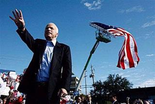 Republican presidential nominee Sen. John McCain addresses a campaign rally at the Raymond James Stadium parking lot in Tampa, Florida.[Chip Somodevilla/Getty Images/AFP] 