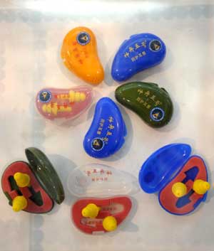 Earplugs used by Chinese Taikonauts are shown at the 7th China International Aviation and Aerospace Exhibition in Zhuhai, south China&apos;s Guangdong Province, Nov. 3, 2008.