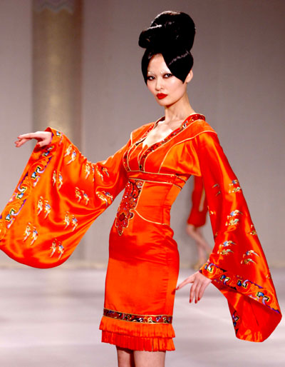 A model presents a creation for NE TIGER 2009 Haute Couture Show at China Fashion Week in Beijing, November 5, 2008.
