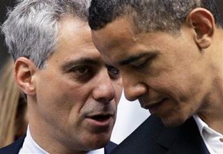 In this June 6, 2008, file photo Rep. Rahm Emanuel, D-Ill.,left, huddles with then-Democratic presidential candidate Sen. Barack Obama, D-Ill. in Chicago. President-elect Barack Obama chose Emanual to be his White House chief of staff, his first selection for the new administration, Democratic officials said Wednesday. [Charles Rex Arbogast/AP Photo, File] 