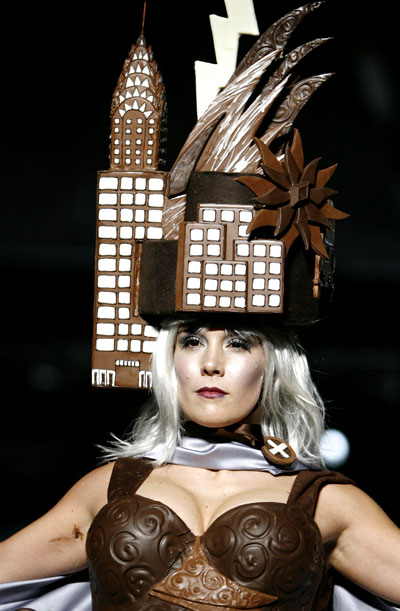 A model presents a creation during a chocolate fashion show in New York November 6, 2008.