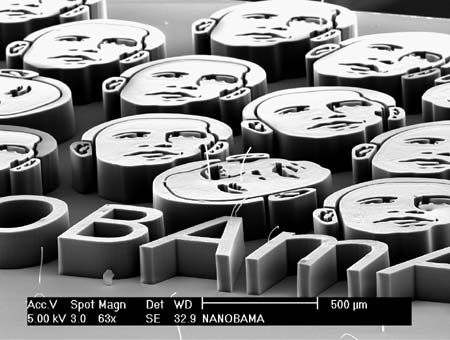 A nanobama structure of U.S. President-elect Barack Obama's image, each made with approximately 150 million tiny carbon nanotubes, is photographed using optical and electron microscopes by University of Michigan Mechanical Engineering Department in this image released to Reuters November 10, 2008. [Xinhua/Reuters]