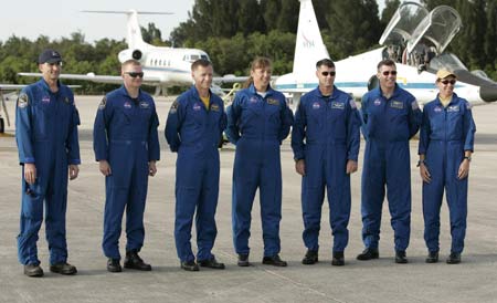 Crew members of the space shuttle Endeavour on Mission STS-126 arrive to prepare for launch at the Kennedy Space Center in Cape Canaveral, Florida Nov. 11, 2008. 