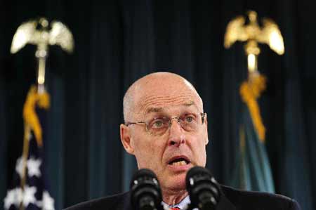 U.S. Treasury Secretary Henry Paulson speaks during a press conference at the Treasury Department in Washington Nov. 12, 2008. Paulson gave an update of the Troubled Asset Relief Program (TARP) Wednesday, saying the second half of the 700 billion U.S. dollar financial rescue program will not be used to purchase troubled assets as originally planned. 