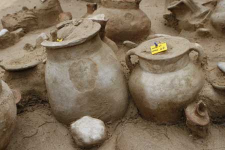 Earthenware Phoenician potteries are seen at an excavation site in the port city of Tyre, southern Lebanon November 12, 2008.